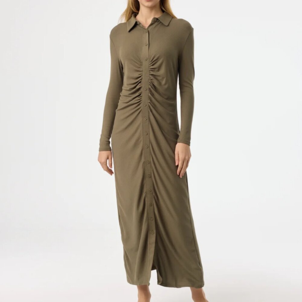 NWT BLANK Green Cardi Ruched Maxi Dress